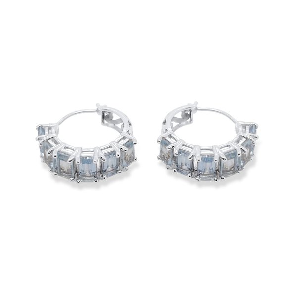 14k White Gold Blue Topaz Huggie Earrings